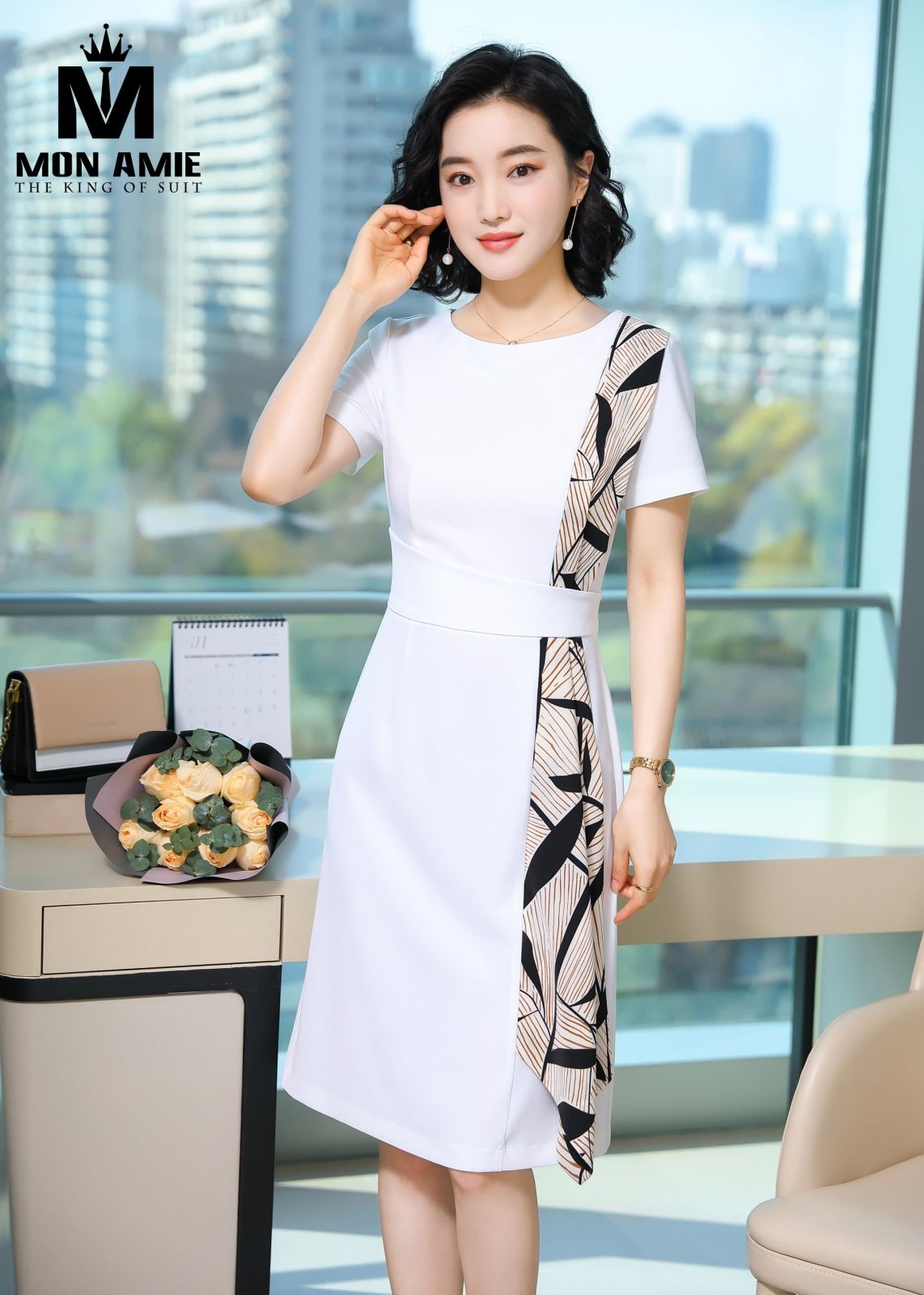 White Sheath Dress Mix Pattern 